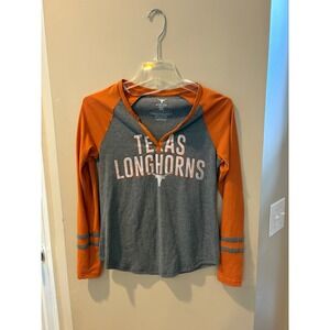 We Are Texas Longhorns Womens XS Raglan Long Sleeve Shirt Burnt Orange Gray UT